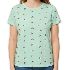 Denim & Co Lobster Print Coastal Green Short Sleeve T Shirt Tee Medium